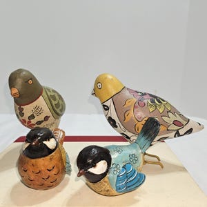 Hand-Painted Bird Figurines (Set of 4): Folk Art Cottagecore Decor