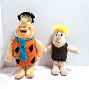 Vintage Flintstones Plush Dolls – Fred Flintstone & Barney Rubble – Hanna-Barbera Cartoon Set