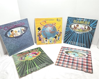 Vintage Disney Story Album Vinyl Lot – 5 Classic LP Records Bundle