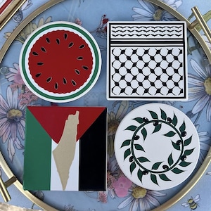 Palestine Coasters Set of 4 | Handmade | Housewarming | Eid Gifts | Gifts for Muslims | Gifts for Palestinians | Keffiyeh | Watermelon