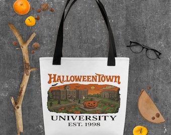HalloweenTown Tote Bag: Retro Black Cat Pumpkin Trick or Treat
