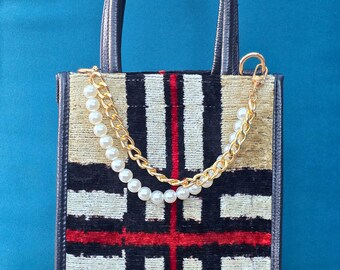 Silk Velvet Ikat Prism Bag – Handmade Crossbody Tote with Leather Strap