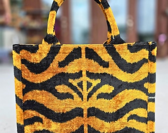 Silk Velvet Ikat Tote Bag: Animal Print, Handmade Carryall, Artisan Made in Turkey
