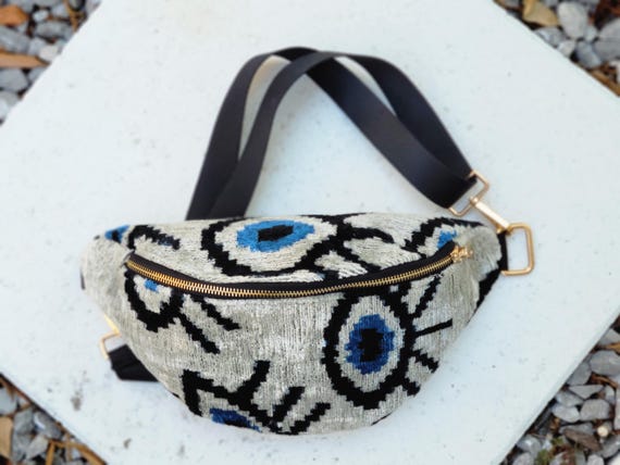 Handmade Silk Velvet Ikat Fanny Pack | Evil Eye Crossbody Belt Bag