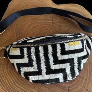 Geometric Velvet Fanny Pack | Handmade Ikat Silk Belt Bag