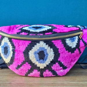 Handmade Evil Eye Silk Velvet Belt Bag | Ikat Fanny Pack