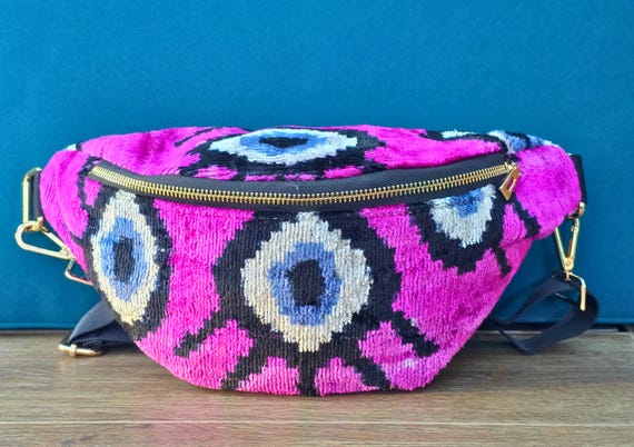 Handmade Evil Eye Silk Velvet Belt Bag | Ikat Fanny Pack