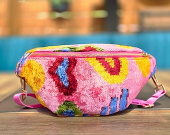 Handmade Silk Velvet Ikat Fanny Pack: Mod Belt Bag