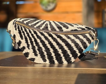 Handmade Silk Velvet Ikat Fanny Pack | Vibrant Concert Bag I Holiday Gift