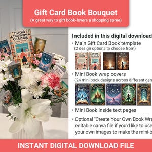 Modèle de bouquet de mini-livres pour les amoureux des livres | Porte-cartes cadeau Book | Cadeau DIY pour amoureux des livres | Cadeau pour les amateurs de lecture | Téléchargement instantané