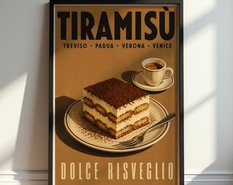Vintage Tiramisù Poster, Retro Italian Dessert Wall Art, Coffee Kitchen Print
