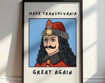 Funny Dracula Poster, Make Transylvania Great Again Print, Vlad poster Gothic Humor Wall Art, Vampire Illustration Poster, Halloween Decor