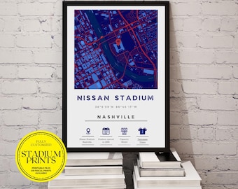 Custom Personalized Minimalist City Map of Nissan Stadium, Nashville, Tennessee | Available in Ikea Frame Sizes, Perfect Customized Gift