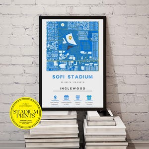Plan de ville minimaliste personnalisé du stade SOfi, Inglewood, LA Chargers | Disponible dans les tailles de cadre Ikea, cadeau personnalisé parfait