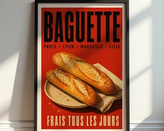 Vintage-Baguette-Poster, Wandbild mit französischem Bäckereimotiv, Küche, Landhausstil, Esszimmer und gemütliche Wohndekoration