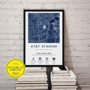 Plan de la ville minimaliste personnalisé du stade AT&T, Arlington, Texas | Disponible dans les tailles de cadre Ikea, cadeau personnalisé parfait
