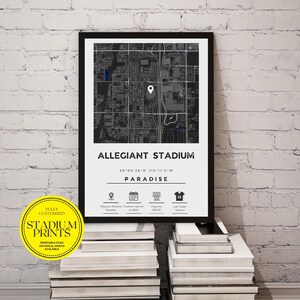 Personalisierte minimalistische Stadt Karte von Allegiant Stadion, Paradise, Las Vegas, Nevada | Erhältlich in Ikea-Rahmengrößen, perfektes maßgeschneidertes Geschenk