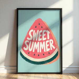 Pôster Doce Verão, Arte de Parede Melancia, Impressão Retrô de Verão, Decoração Colorida com Frutas, Arte para Casa de Praia