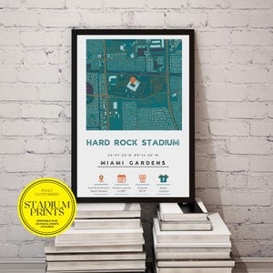 Mappa personalizzata minimalista della città dell'Hard Rock Stadium, Miami Gardens, Florida / Disponibile nelle dimensioni della cornice Ikea, regalo personalizzato perfetto