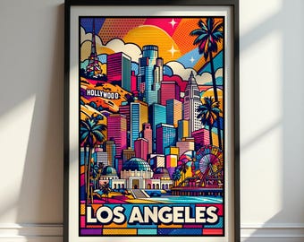 Los Angeles Poster, Los Angeles Travel Poster, California Wall Art Print, LA Skyline Illustration, Los Angeles City Art, Hollywood Decor