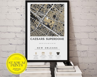 Custom Personalized Minimalist City Map of Caesars SuperDome stadium, New Orleans| Available in Ikea Frame Sizes, Perfect Customized Gift
