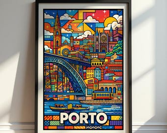 Porto Poster, Porto Travel Poster, Portugal Wall Art Print, Porto Skyline Illustration, Porto City Art, Portugal Landmark Decor