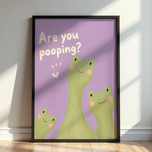 Bajsar du på en groda? Poster, rolig badrumsväggkonst, söt grodabadrumsdekor, barnbadrumstryck, nyckfull toaletthumor