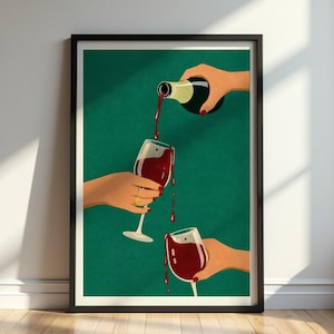 Vintage Wine Toast Poster, Elegant Red Wine Wall Art, Retro Celebration Print for Kitchen, Dining Room, Bar, Café and Modern Home Decor