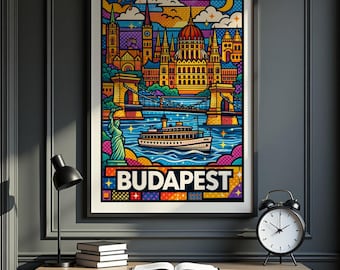 Budapest Poster, Budapest Travel Poster, Hungary Wall Art Print, Budapest Skyline Illustration, Budapest City Art, Hungary Landmark Decor