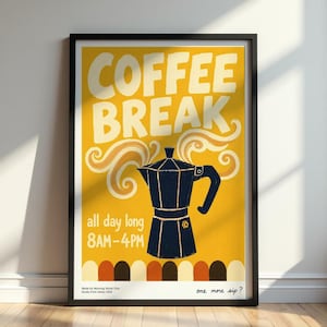 Coffee Break Poster, Retro Moka Pot Artwork for Kitchen Decor