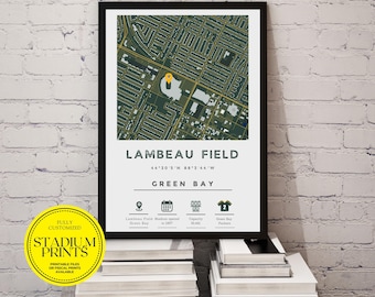 Custom Personalized Minimalist City Map of Lambeau Field Stadium,Green Bay | Available in Ikea Frame Sizes, Perfect Customized Gift