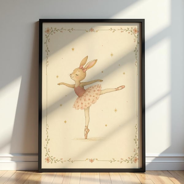 Estampado de conejita bailarina, decoración de ballet original para habitaciones infantiles y de niñas.