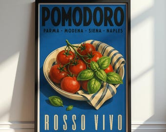 Poster da parete per cucina, decorazioni italiane, decorazioni per la casa, poster di pomodoro, poster Pomodoro Rosso Vivo, decorazioni culinarie mediterranee