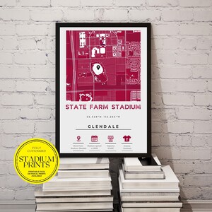 Plan de ville minimaliste personnalisé du State Farm Stadium, Glendale, Arizona | Disponible dans les tailles de cadre Ikea, cadeau personnalisé parfait