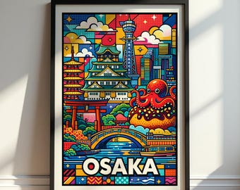 Osaka Poster, Osaka Travel Poster, Japan Wall Art Print, Osaka City Illustration, Osaka Skyline Art, Japan Landmark Decor