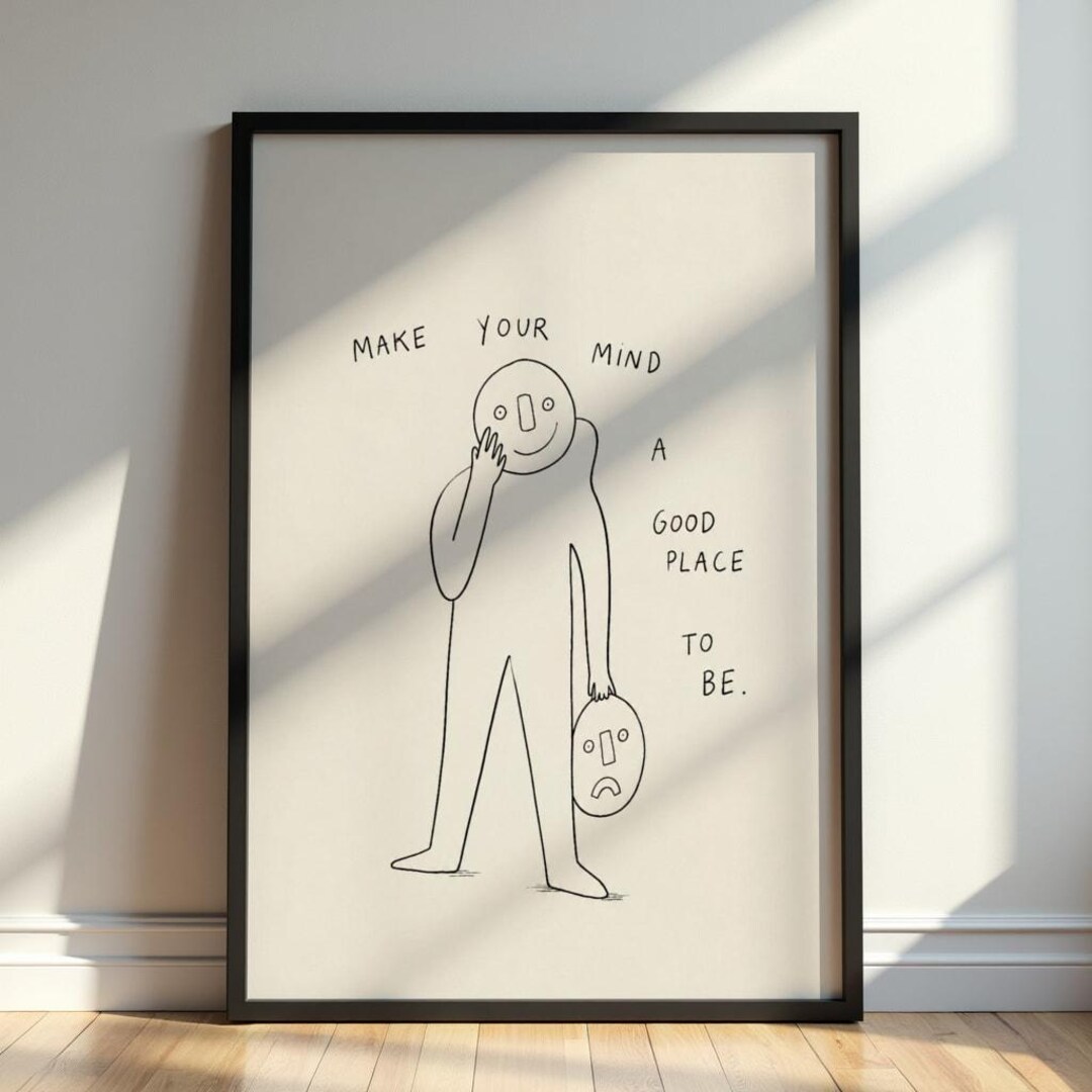 Mental Health Line Art Print, Minimalist Quote Poster, Mindfulness Wall ...