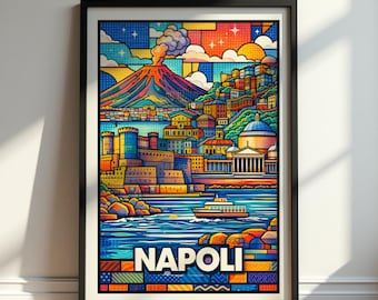 Napoli Poster, Napoli Travel Poster, Italy Wall Art Print, Naples Skyline Illustration, Napoli City Art, Italy Landmark Decor