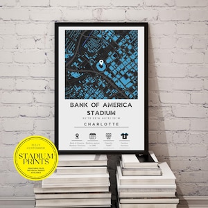 Individuell angefertigte minimalistische Stadt Karte Bank of America Stadion, Charlotte, Carolina | Erhältlich in Ikea-Rahmengrößen, perfektes maßgeschneidertes Geschenk