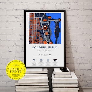 Plan de la ville minimaliste personnalisé de Soldier Field, Chicago | Disponible dans les tailles de cadre Ikea, cadeau personnalisé parfait
