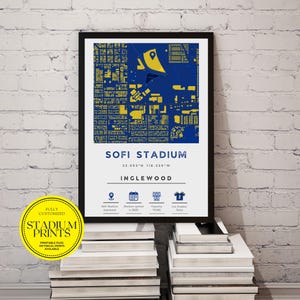 Plan de ville minimaliste personnalisé du stade Sofi, Rams, Inglewood LA | Disponible dans les tailles de cadre Ikea, cadeau personnalisé parfait