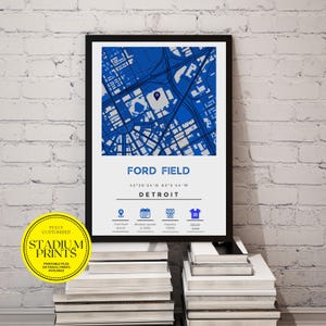 Mapa de la ciudad minimalista personalizado del estadio Ford Field, Detroit, Michigan / Disponible en tamaños de marcos de Ikea, regalo personalizado perfecto