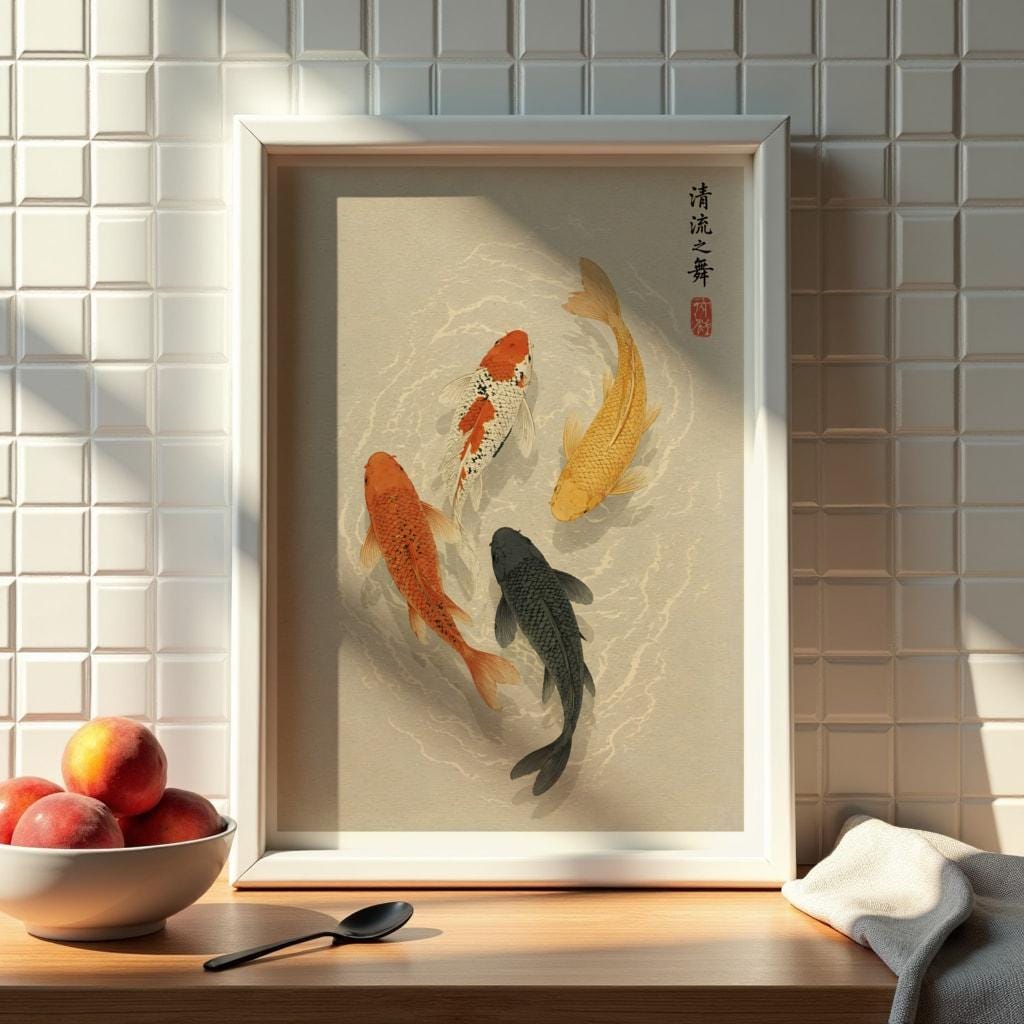 Koi Fish Wall Art, Japanese Zen Poster, Minimalist Japandi Decor ...
