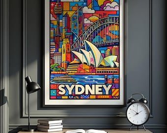 Sydney Poster, Sydney Travel Poster, Australia Wall Art Print, Sydney Skyline Illustration, Sydney Opera House Art