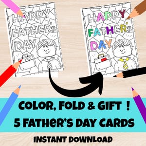 Vaderdag kleurkaarten voor kinderen | Afdrukbare doe-het-zelf opvouwbare kaart voor papa | Kinderactiviteit | Kleurgesneden vouw en cadeau | Digitale download