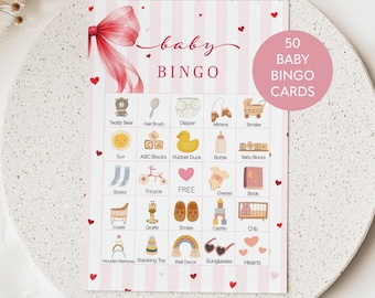 50 Little Sweetheart Baby Shower Bingo Cards –  Sweet Heart Theme, Instant Download