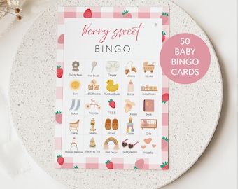 Strawberry Baby Shower Bingo Game: Berry Sweet, Pink Theme (Printable PDF Download