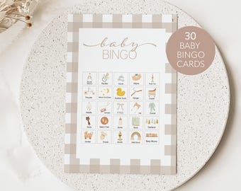 Neutral Baby shower bingo game, Baby Bingo Game, 30 cards Bingo Baby Shower Game, Prefilled baby bingo cards, Printable baby bingo