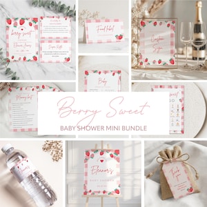 Mini paquet baby shower aux fraises | Décoration pour baby shower douce petite fille Berry, faire-part, cadeaux et jeux | Modifiable - Ensemble imprimable