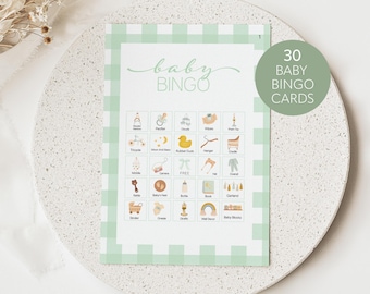 Green Baby shower bingo game, Baby boy Bingo Game 30 cards Bingo Baby Shower Game, Prefilled baby bingo cards, Printable baby bingo