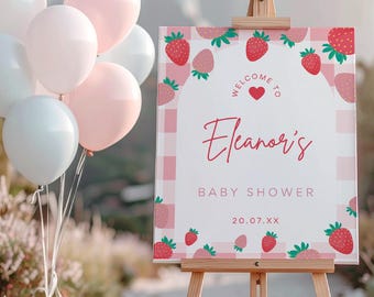 Strawberry Baby Shower Welcome Sign: Berry Sweet Theme (Editable Printable Digital Download